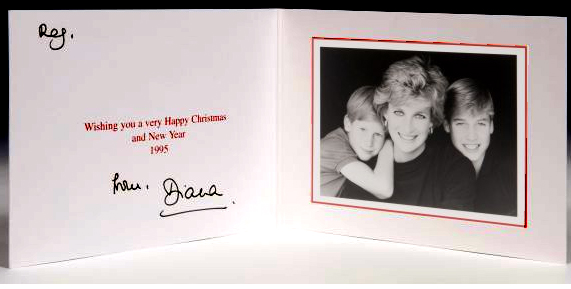 Englische WeihnachstgrŸ§e NeujahrsgrŸ§e Christmas Card von Lady Diana Spencer, mit William und Henry